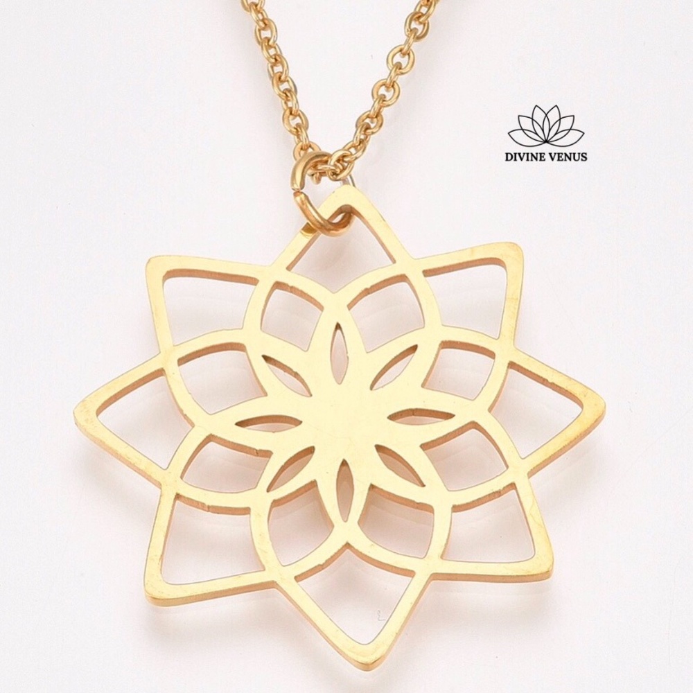 Lotus Flower Necklace | Stainless Steel - Picture 2 of 7